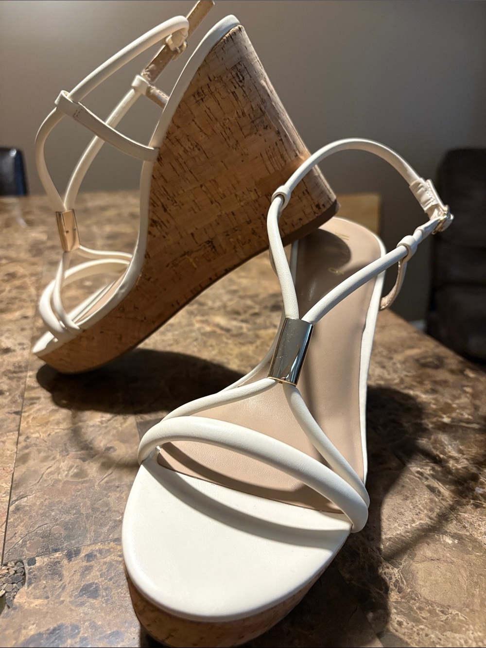 Mossimo Supply Co. White Cork Wedge Sandals with Metallic Accent